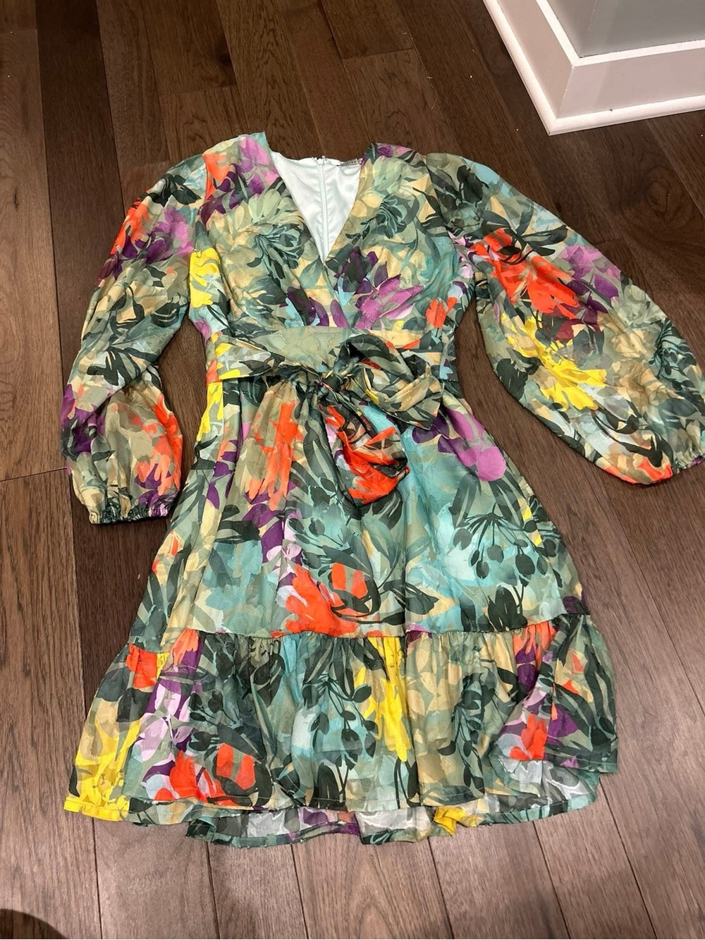Alex Marie Multicolor Tropical Floral Wrap Dress
